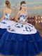 Nice Royal Blue Tulle Lace Up Vestidos de Quinceanera Sleeveless Floor Length Embroidery