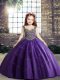 Purple Lace Up Straps Beading Child Pageant Dress Tulle Sleeveless