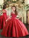 Straps Sleeveless Lace Up Little Girl Pageant Dress Red Tulle