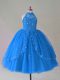 Beading and Appliques Little Girls Pageant Gowns Blue Lace Up Sleeveless Floor Length