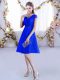 Popular V-neck Cap Sleeves Lace Up Quinceanera Dama Dress Royal Blue Lace