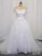 Tulle Sleeveless Bridal Gown Court Train and Beading and Lace and Belt