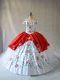 Lace Up Ball Gown Prom Dress White And Red for Sweet 16 and Quinceanera with Embroidery and Ruffled Layers