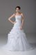 Elegant White Organza Lace Up Strapless Sleeveless Wedding Dresses Brush Train Beading and Pick Ups