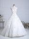 Elegant Beading and Lace Wedding Dresses White Lace Up Sleeveless Chapel Train