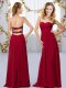 Wine Red Criss Cross Bridesmaid Gown Beading Sleeveless Floor Length