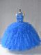 Custom Fit Floor Length Royal Blue Quinceanera Dress Halter Top Sleeveless Lace Up