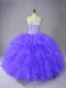 Shining Floor Length Lace Up Ball Gown Prom Dress Purple for Sweet 16 and Quinceanera with Ruffles