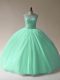 Admirable Sleeveless Floor Length Beading Lace Up 15th Birthday Dress with Apple Green