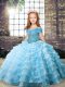Organza Sleeveless Pageant Gowns For Girls Brush Train and Beading and Ruffled Layers