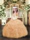 Eye-catching Straps Sleeveless Pageant Dress for Girls Floor Length Beading and Ruffles and Pick Ups Peach Organza