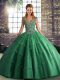 Floor Length Green Quinceanera Dress Tulle Sleeveless Beading and Appliques