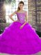 Charming Purple Ball Gowns Beading and Pick Ups 15th Birthday Dress Lace Up Tulle Sleeveless