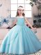 Beading Little Girls Pageant Gowns Blue Lace Up Sleeveless Floor Length