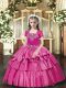 Sweet Hot Pink Straps Neckline Beading Little Girl Pageant Gowns Sleeveless Lace Up