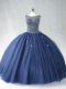 Ball Gowns Ball Gown Prom Dress Navy Blue Scoop Tulle Sleeveless Zipper