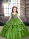 Green Lace Up Little Girls Pageant Dress Beading Sleeveless Floor Length