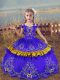 Nice Off The Shoulder Sleeveless Little Girl Pageant Gowns Floor Length Beading and Embroidery Blue Satin