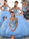 Fancy Blue Quince Ball Gowns Off The Shoulder Lace Up