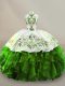 Green Halter Top Lace Up Embroidery Quinceanera Gowns Sleeveless