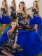 New Style Royal Blue Off The Shoulder Lace Up Embroidery and Ruffles Sweet 16 Dress Sleeveless