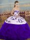 Nice White And Purple Sweetheart Neckline Embroidery and Ruffles and Bowknot 15 Quinceanera Dress Sleeveless Lace Up
