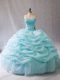 Sleeveless Organza Floor Length Lace Up Sweet 16 Quinceanera Dress in Aqua Blue with Beading and Pick Ups