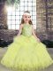 Scoop Sleeveless Child Pageant Dress Floor Length Lace and Appliques Yellow Green Tulle