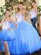 Wonderful Blue Sleeveless Beading Floor Length Sweet 16 Quinceanera Dress