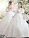 White Wedding Dresses Wedding Party with Beading and Appliques Straps Half Sleeves Lace Up