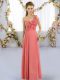Classical Watermelon Red One Shoulder Lace Up Hand Made Flower Bridesmaid Dress Sleeveless