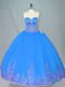 Blue Sleeveless Floor Length Beading and Embroidery Lace Up Sweet 16 Dresses