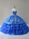 Exquisite Royal Blue Lace Up Sweetheart Embroidery and Ruffles 15 Quinceanera Dress Satin Sleeveless