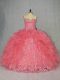 Watermelon Red Lace Up Sweet 16 Dresses Beading and Ruffles Sleeveless Floor Length