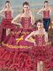 Fashion Burgundy Ball Gowns Embroidery Sweet 16 Quinceanera Dress Lace Up Organza Sleeveless