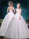 White Ball Gowns Sweetheart Sleeveless Tulle Floor Length Lace Up Beading and Bowknot Wedding Gown