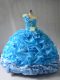 Fashion Floor Length Baby Blue 15 Quinceanera Dress Organza Sleeveless Pick Ups and Hand Made Flower