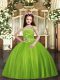 Wonderful Olive Green Sleeveless Beading Floor Length Little Girls Pageant Dress