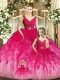 Traditional Sleeveless Tulle Floor Length Backless Sweet 16 Quinceanera Dress in Multi-color with Beading and Ruffles