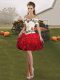 Red Ball Gowns Off The Shoulder Sleeveless Organza Mini Length Lace Up Embroidery and Ruffles Homecoming Dress