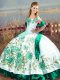 Perfect Green Satin and Organza Lace Up 15th Birthday Dress Sleeveless Floor Length Embroidery and Ruffles