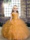 Elegant Beading and Ruffles Glitz Pageant Dress Orange Lace Up Sleeveless Floor Length