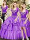 Shining Lavender Sleeveless Organza and Taffeta Lace Up Quinceanera Dresses for Military Ball and Sweet 16 and Quinceanera