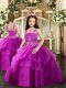 Ball Gowns Kids Formal Wear Fuchsia Straps Tulle Sleeveless Floor Length Lace Up