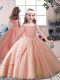 Sleeveless Floor Length Beading Lace Up Pageant Dress for Girls with Peach