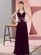 Traditional Dark Purple Sleeveless Floor Length Beading Backless Prom Dress