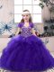 Purple Sleeveless Tulle Lace Up Kids Formal Wear for Prom and Sweet 16 and Wedding Party