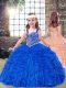 Tulle Sleeveless Floor Length Little Girl Pageant Gowns and Beading and Ruffles