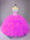 Lilac Ball Gowns Ruffles Sweet 16 Dresses Lace Up Organza Sleeveless Floor Length