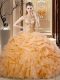 Classical Orange Sleeveless Beading and Ruffles Floor Length Ball Gown Prom Dress